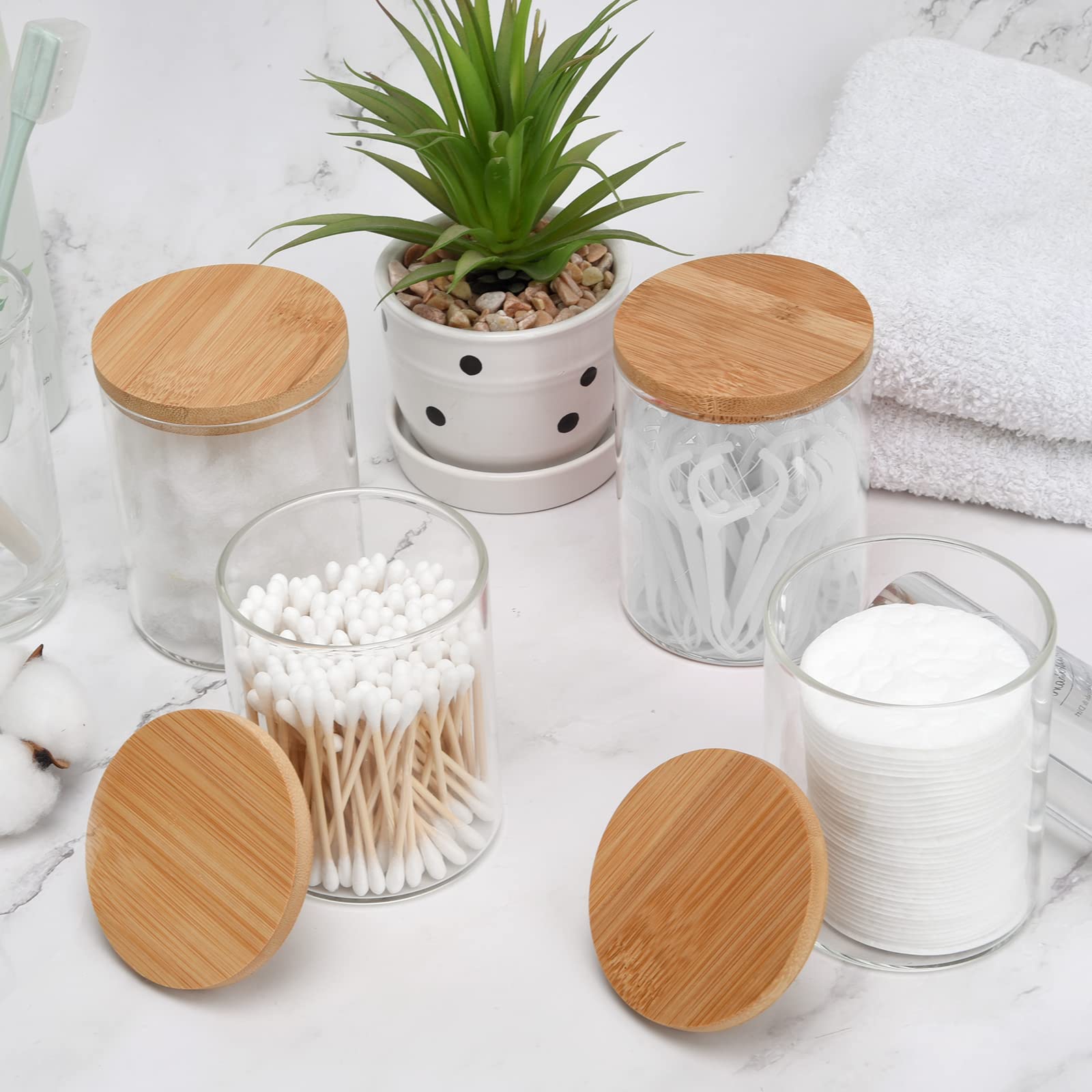 BKYFPQ 4 Pack Glass Qtip Holder Dispenser for Cotton Ball,Swab,Pads,Floss