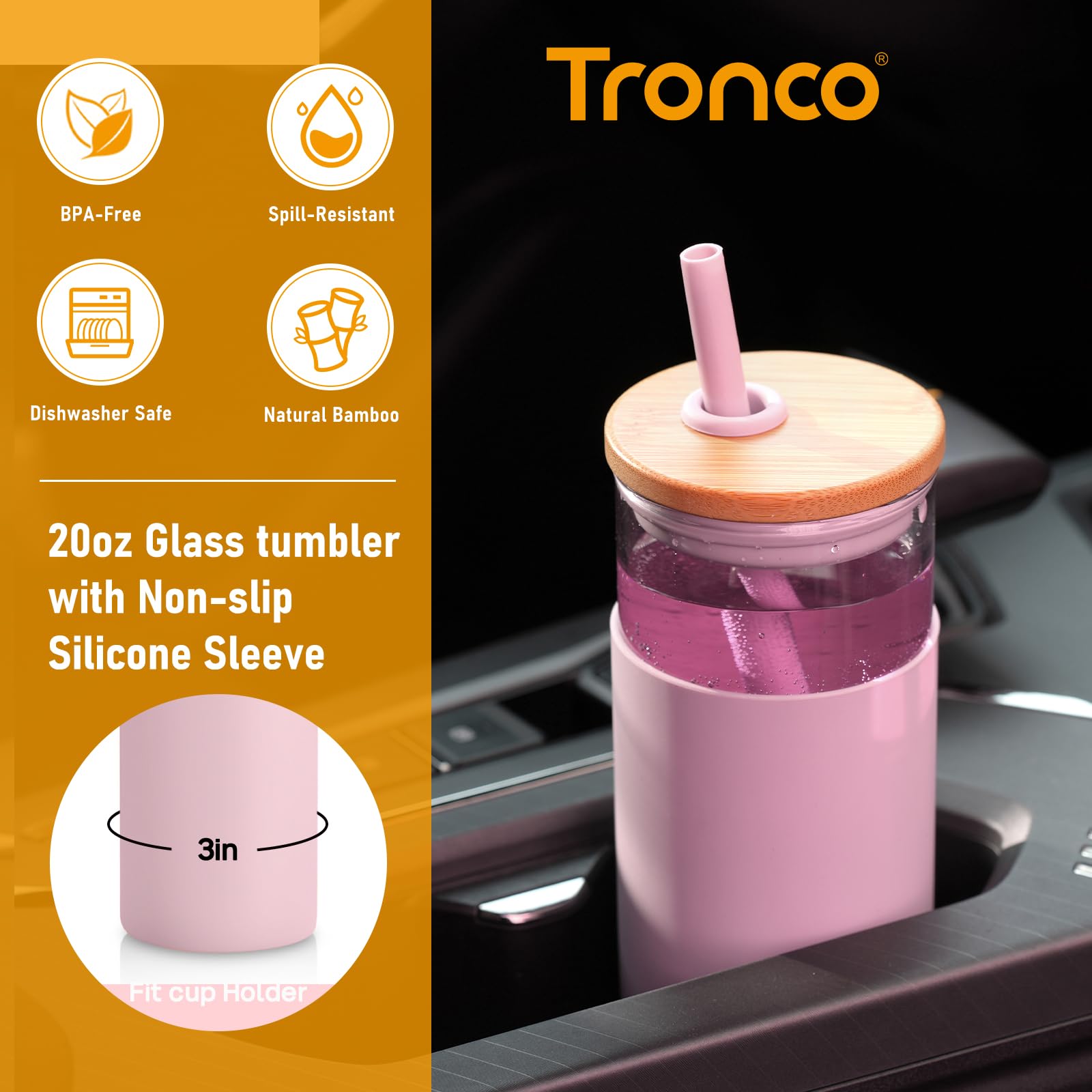 Tronco 20 oz Glass Tumbler with Lids and Straws, Reusable Iced Coffee Cups