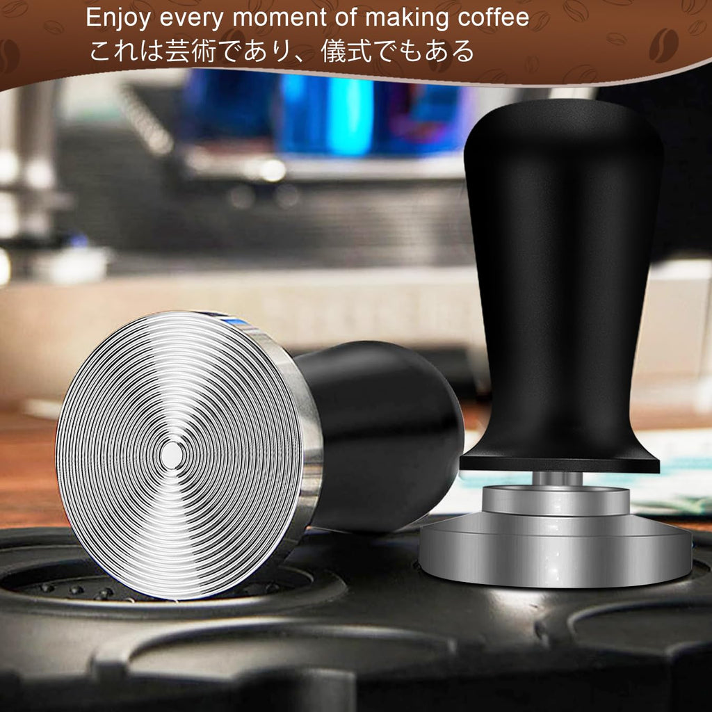 Espresso Tamper,Stainless Steel Ripple Base Coffee Tamper,Espresso Accessories,Calibrated Loaded Espresso Tamper,Ergonomic Handle Espresso Tamper,Fits Most Portafilters,Espresso Tamper (Black, 51mm)