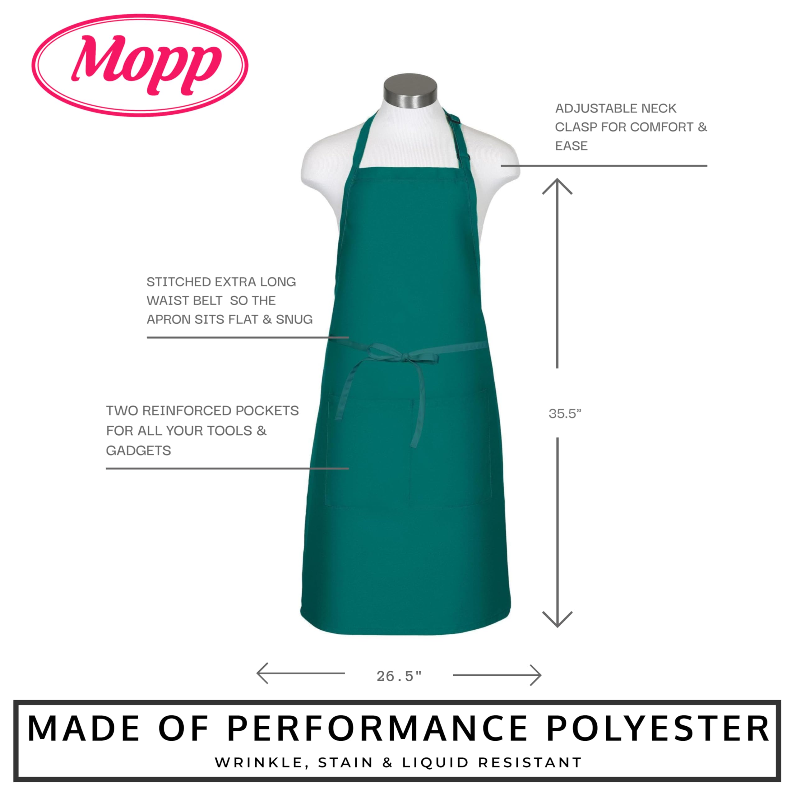 Pomp Forest Green 2 Pack Premium Bib Aprons | Adjustable Neck + 2 Pockets | Water + Oil Resistance | Kitchen Cooking Aprons For Men & Women