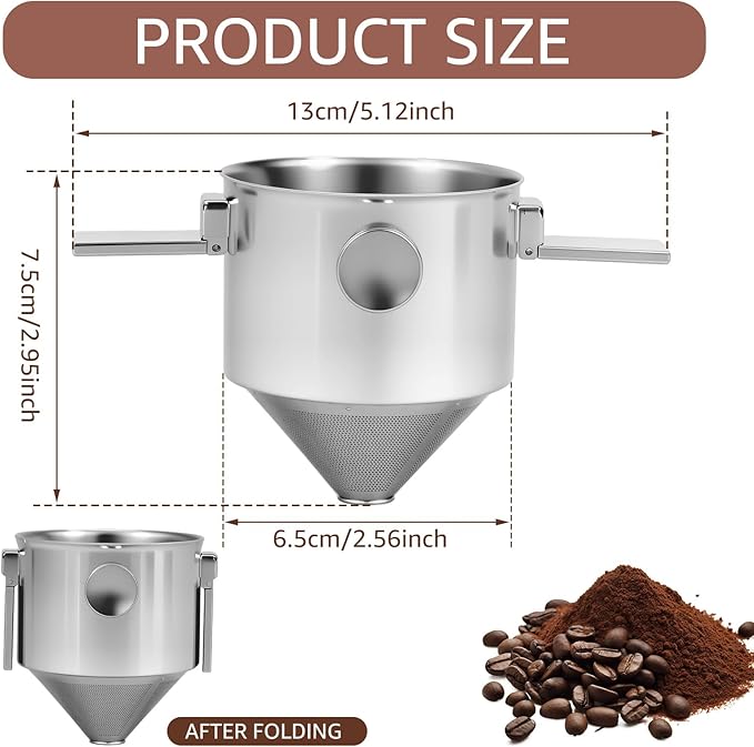 Pour Over Coffee Dripper Stainless Steel Coffee Filter Pour Over Coffee Maker Collapsible Coffee Dripper Cup Cone Filter for Travel Camping (Stainless Steel)