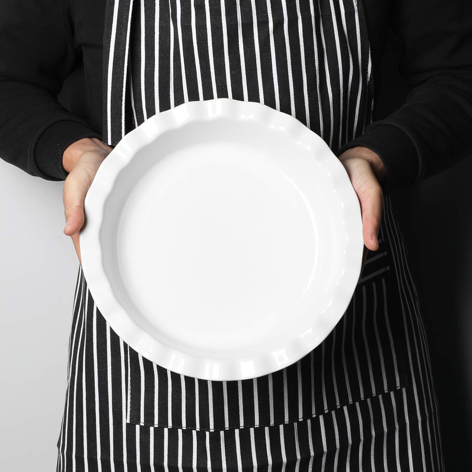 ONTUBE Ceramic 10.5 Inch Deep Pie Pans 50oz (White, 10.5" x 1 Pieces)