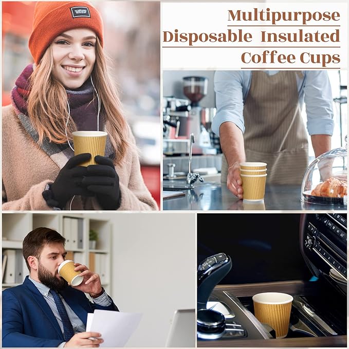 Uiifan 350 Pieces 4 oz Ripple Wall Insulated Coffee Cups Bulk Disposable Espresso Paper Corrugated Travel Coffee Cups for Hot Cold Drink Cappuccino Beverage Tea Party