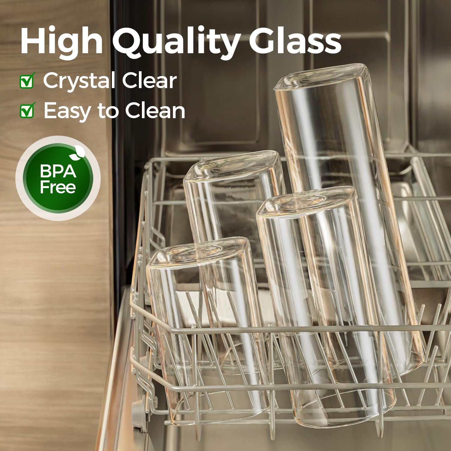KTMAMA Glass Pantry Storage Containers with Bamboo Lids 1Qt 4 Pack Square