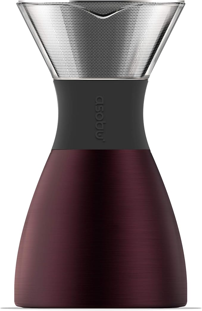 asobu Insulated Pour Over Coffee Maker (32 oz.) Double-Wall Vacuum, Stainless-Steel Filter and Take on the Go Carafe (Burgundy)