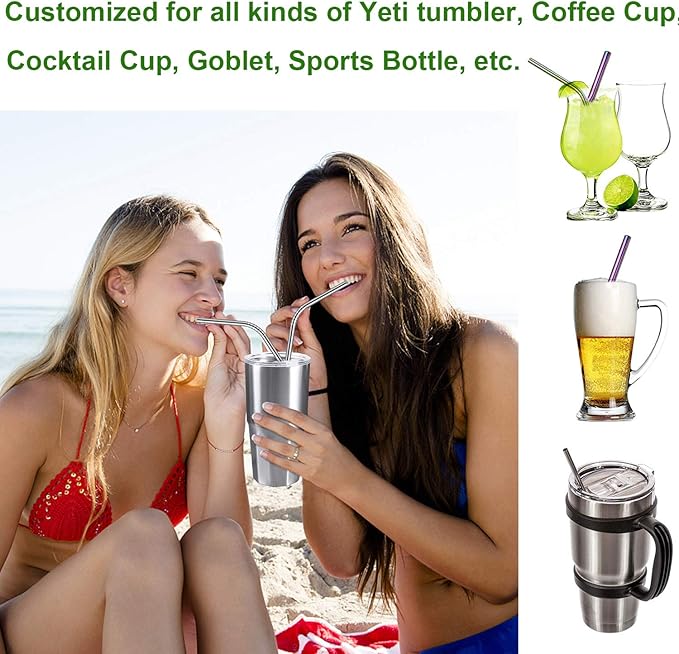 VEHHE Black Metal Straws Reusable Stainless Steel Straws with Cleaning Brush for 20/30 Oz for Yeti RTIC SIC Ozark Trail Tumblers (Black)