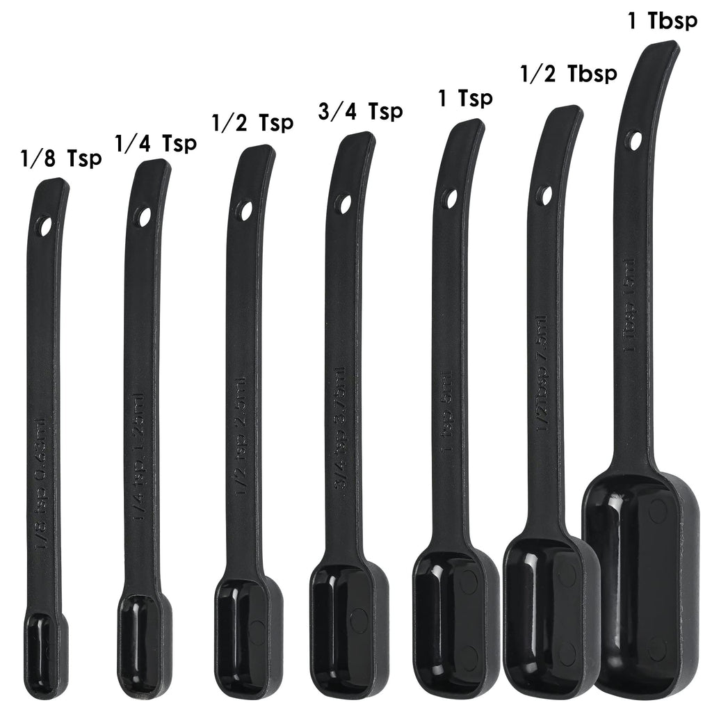 Kalsreui Measuring Cups and Spoons Set 15, 7 Plastic Measuring Cup Spoon Set, 7 Spice Long Handle Measuring Spoons with 1 Leveler for Kitchen and Baking, Dry Metric Measure Cups & Spoons Black
