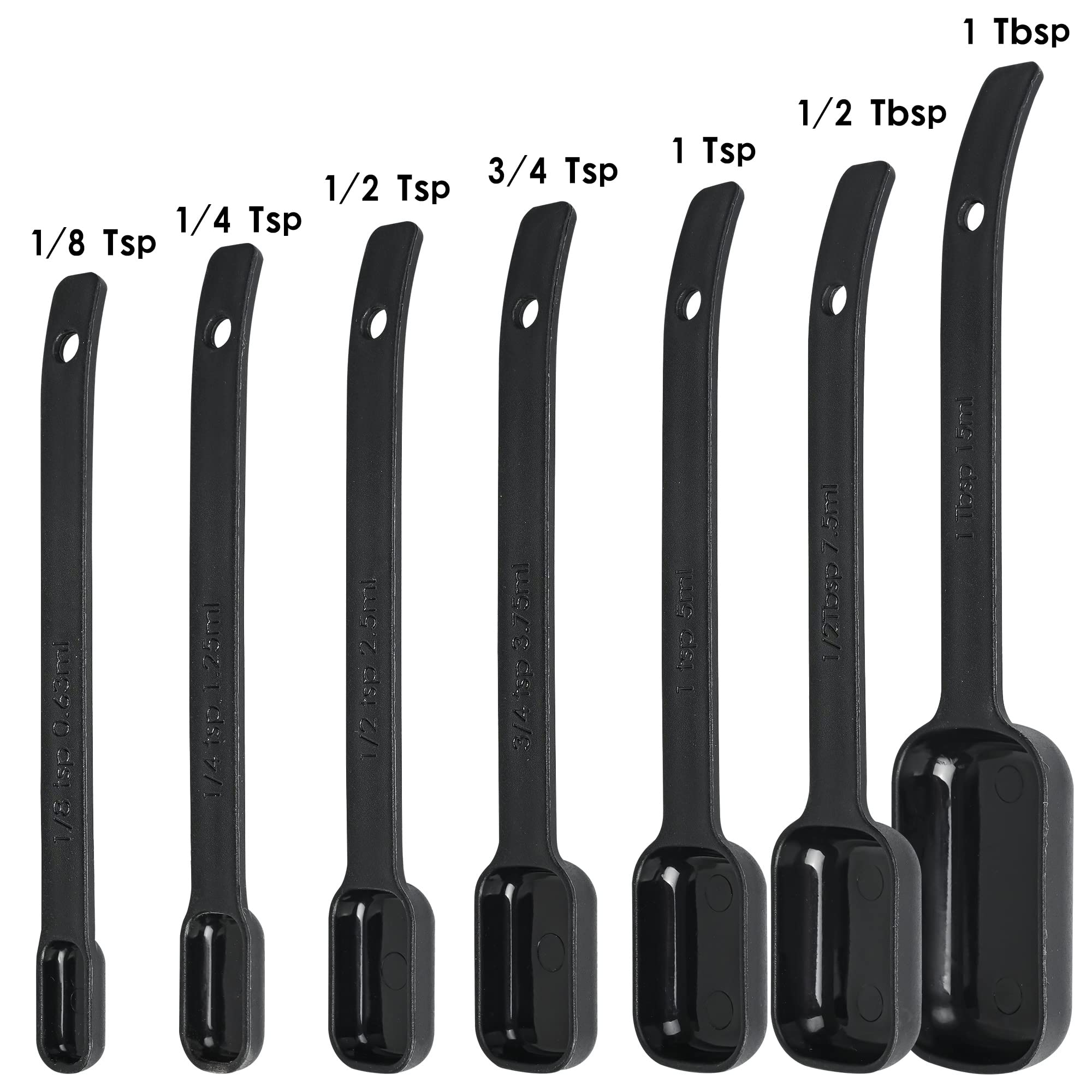 Kalsreui Measuring Cups and Spoons Set 15, 7 Plastic Measuring Cup Spoon Set, 7 Spice Long Handle Measuring Spoons with 1 Leveler for Kitchen and Baking, Dry Metric Measure Cups & Spoons Black