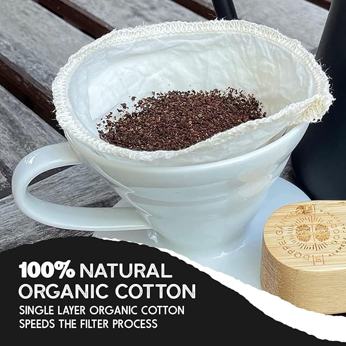 (2-Pack) Reusable Organic Cotton Pour Over Cone Filters for Hario V60 and Chemex Style Style Filters — Pourover Coffee Filter Maker Cup Ceramic, Glass, Plastic Dripper (Size 03, 1-6 Cups)