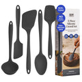 GIR 5-Piece Silicone Kitchen Utensils Set, Non-Toxic Cooking Utensils for Cooking and Baking, Heat Resistant, Food Grade, Dishwasher Safe Rubber Spatula, Ladle, Spoon - Charcoal