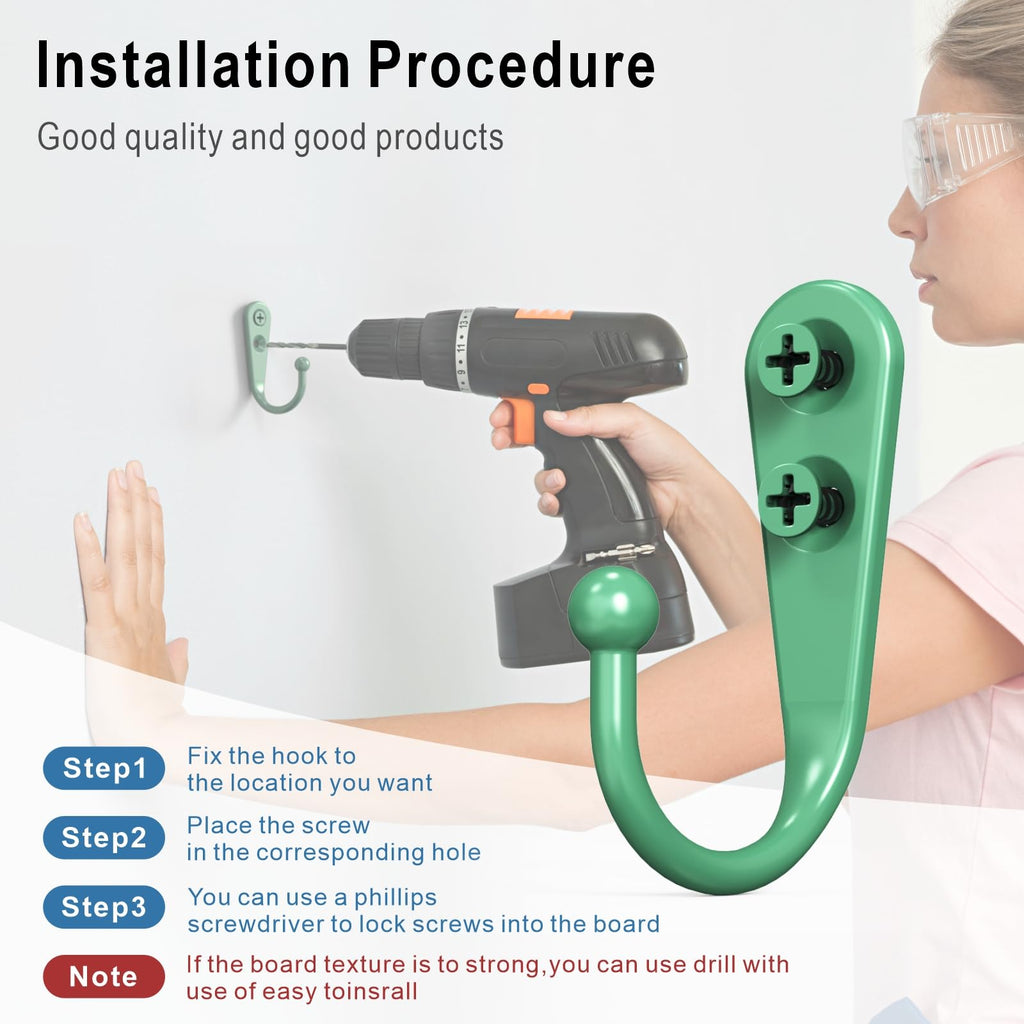 PRIGVOT 15-Pack Green Wall Mount Hooks for Hanging Coats & Towels