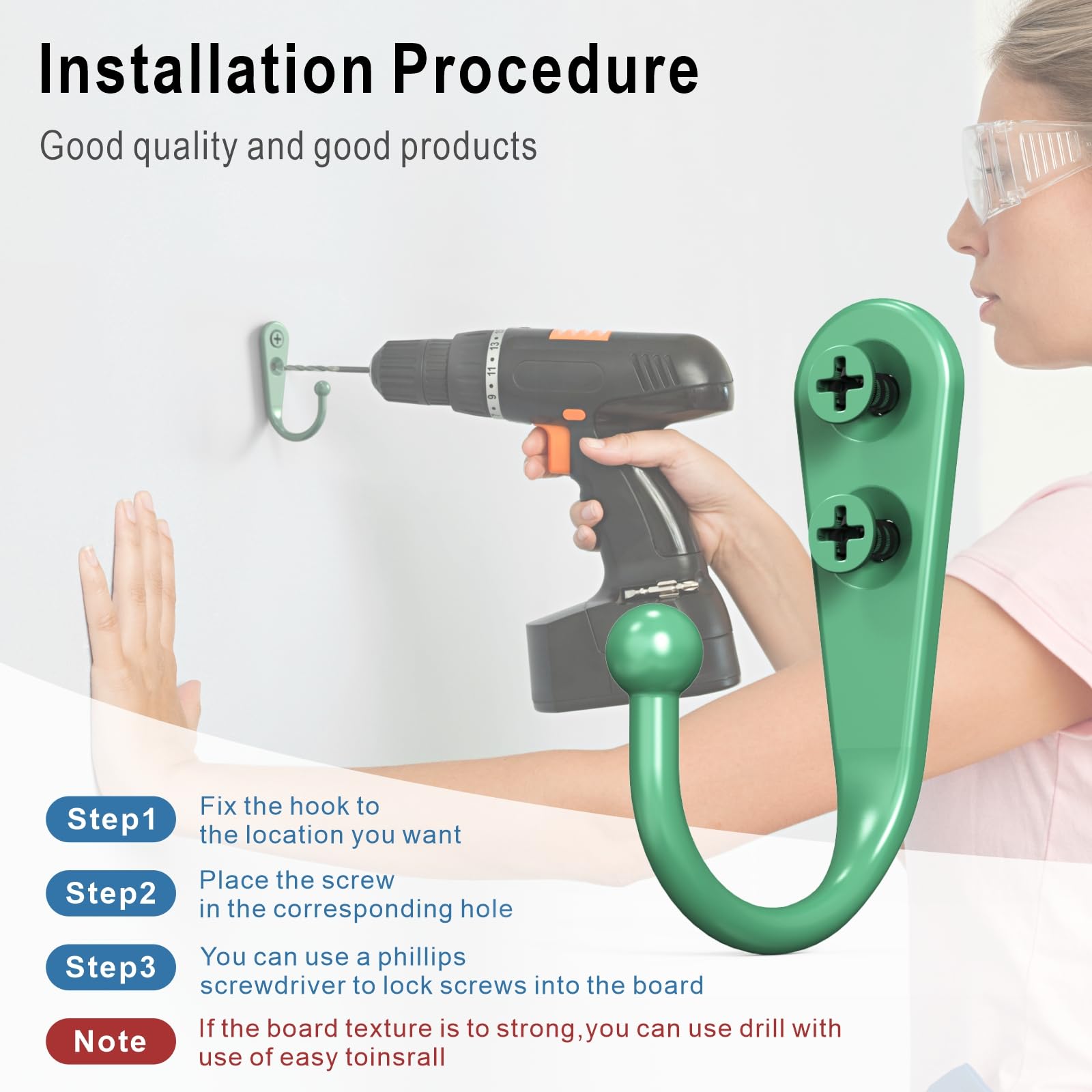 PRIGVOT 15-Pack Green Wall Mount Hooks for Hanging Coats & Towels