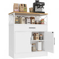Vongrasig Coffee Bar Cabinet, Farmhouse Kitchen Storage Cabinet with Adjustable Shelf, 31“ Modern Sideboard Buffet Table for Kitchen, Dining Room, White