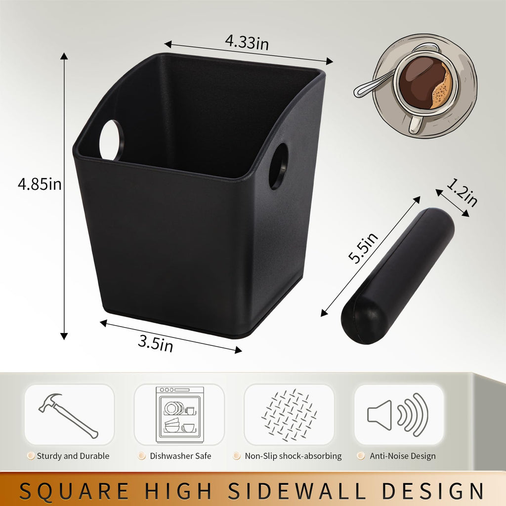 IAOSEN Espresso Knock Box Square High Side Wall Splash Prevention Design Knock Box Shock Absorbing Non Slip Knock Box Espresso With Removable Knock Bar Espresso Accessories for Home/Office