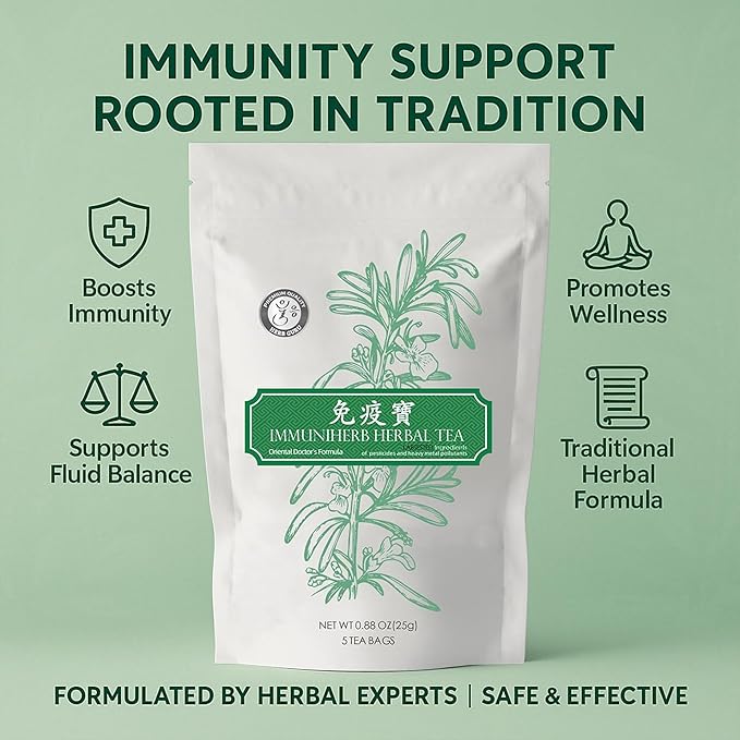 Herb Guru Immuniherb Herbal Tea Bags – Healthy Immune Function & Respiratory Comfort with Ginger, Balloon Flower, Mint & Licorice Root – Caffeine Free Tea, 0.88 Ounces