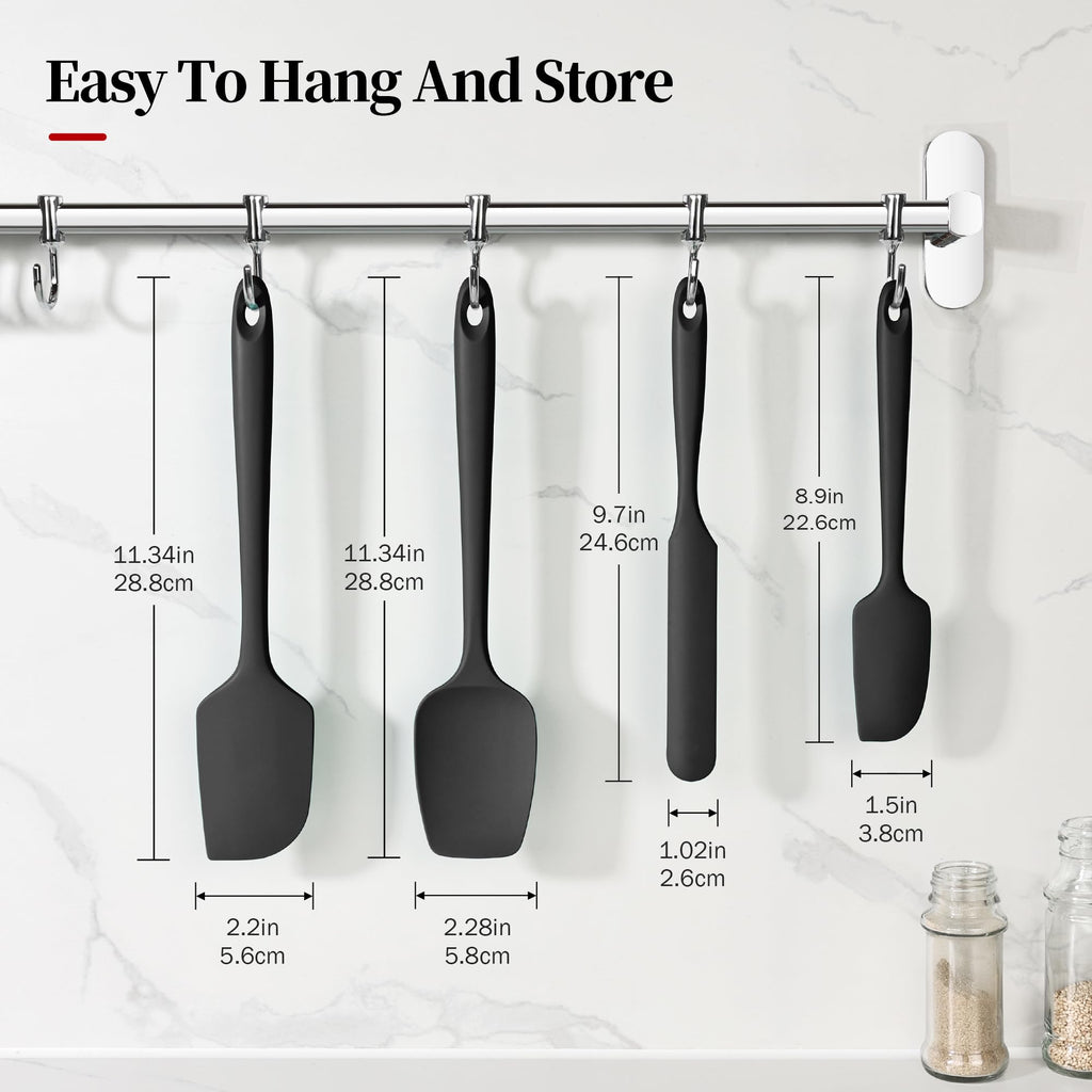 Lilybeam 600ºF Heat Resistant Silicone Spatula Spoonula Set of 4, Black