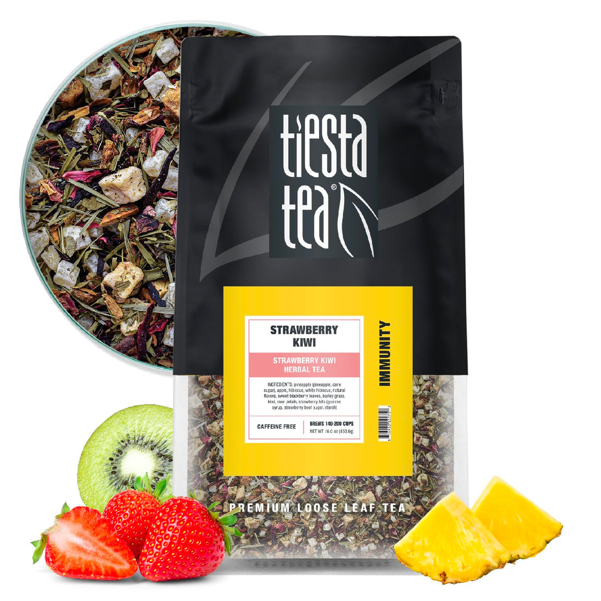 Tiesta Tea Strawberry Kiwi Herbal Tea Loose Leaf Fruit Tea Blend 16oz