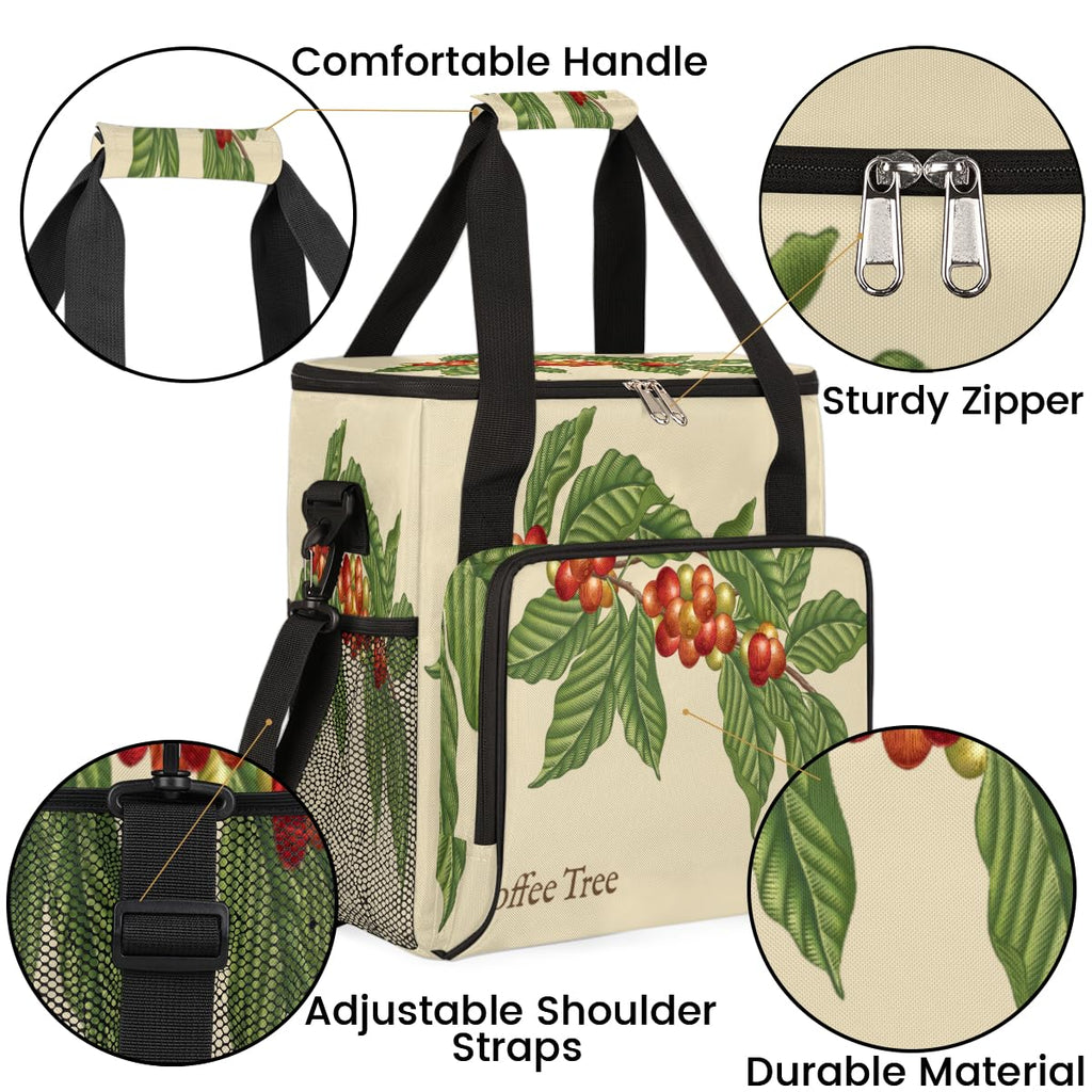 Coffee Tree Coffee Maker Carring Bag Coffee Leaf Bean Travel Carrying Storage Tote Bag Compatible with Keurig K-Mini or K-Mini Plus Portable Single Serve Coffee Brewer Case with Pockets for K-cup Pods