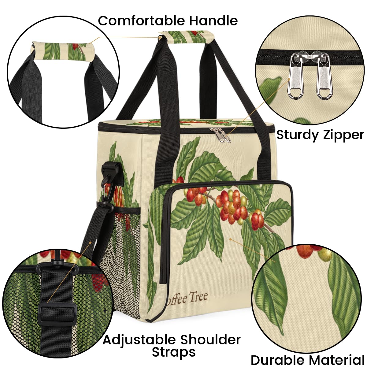 Coffee Tree Coffee Maker Carring Bag Coffee Leaf Bean Travel Carrying Storage Tote Bag Compatible with Keurig K-Mini or K-Mini Plus Portable Single Serve Coffee Brewer Case with Pockets for K-cup Pods