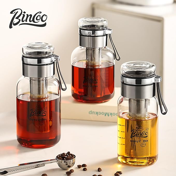 Glass Cold Brew Coffee Maker with Extended Fine Mesh Filter, Tea Infuser Bottle Iced Coffee Maker with Thick Borosilicate Glas