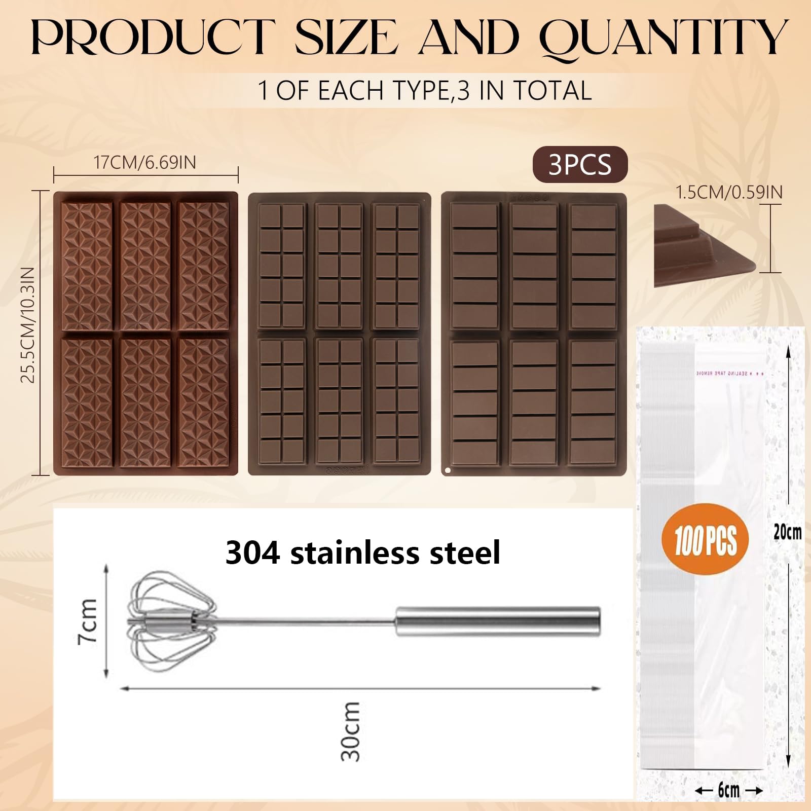 Fulietaobai Set of Chocolate Bar Mold, Chocolate Molds Silicone, Food Grade Dubai Chocolate Bar Mold, Candy Molds for Praline Candy (B)