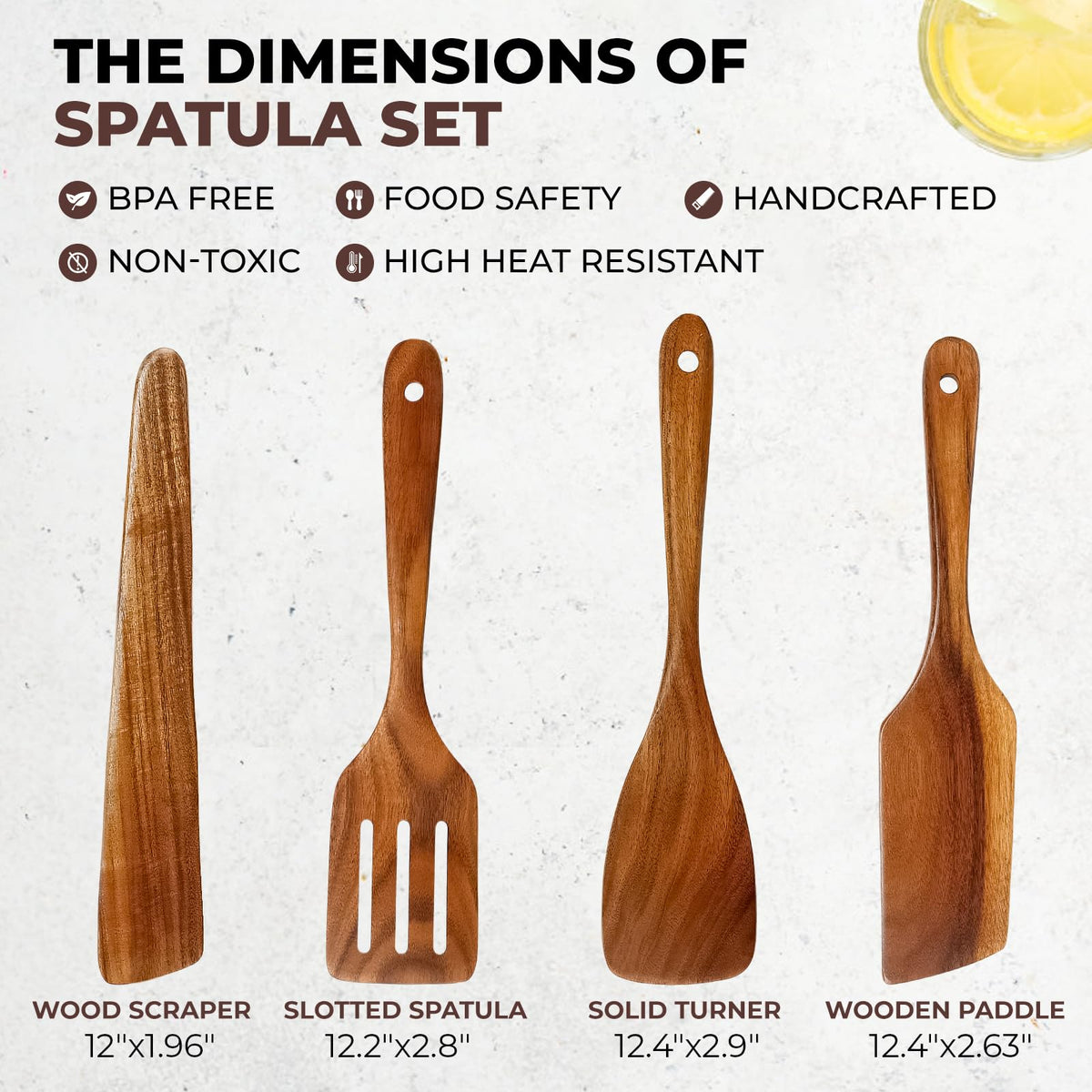 AIUHI Premium Teak Wood Spatula Set, 4-Piece Non-Stick Cooking Utensils for Kitchen, Includes Paddle, Turner, Slotted Spatula & Wood Scraper – Durable & Easy to Clean