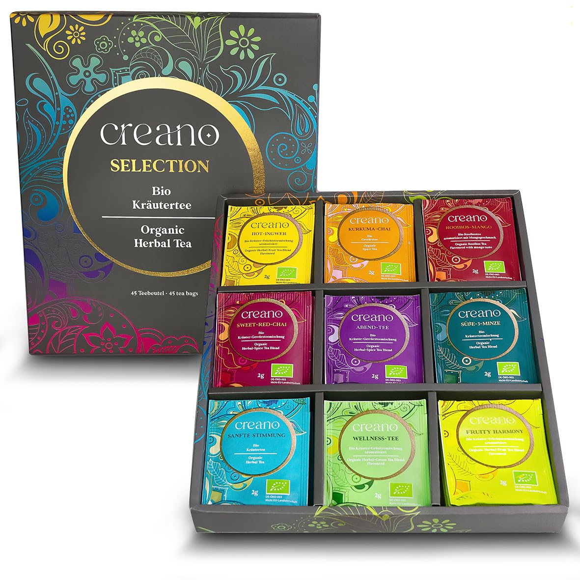 Creano Organic Herbal & Fruit Tea Gift Set - 27 Tea Bags in 9 Dreamy Varieties - 54g*