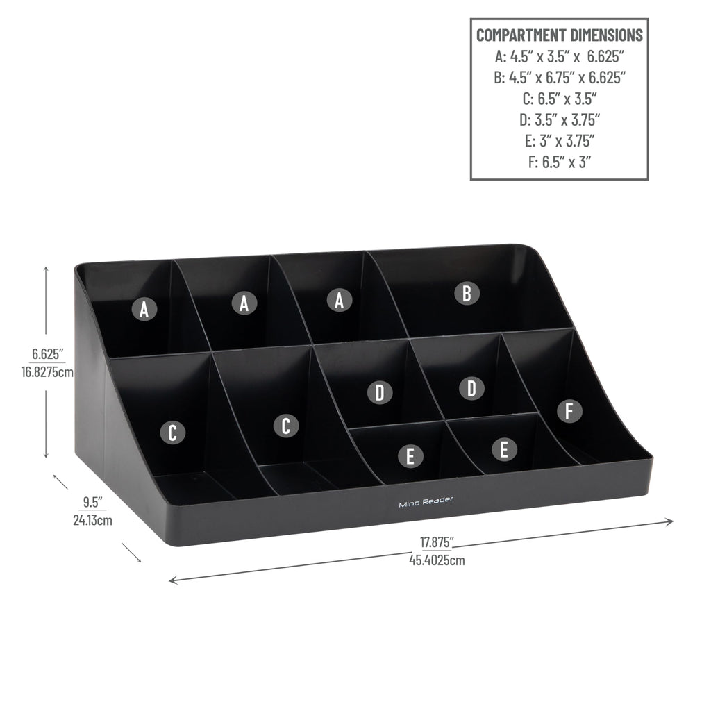 Mind Reader Cup and Condiment Station, Countertop Organizer, Coffee Bar, Kitchen, Stirrers, 17.875"L x 9.5"W x 6.625"H, Black