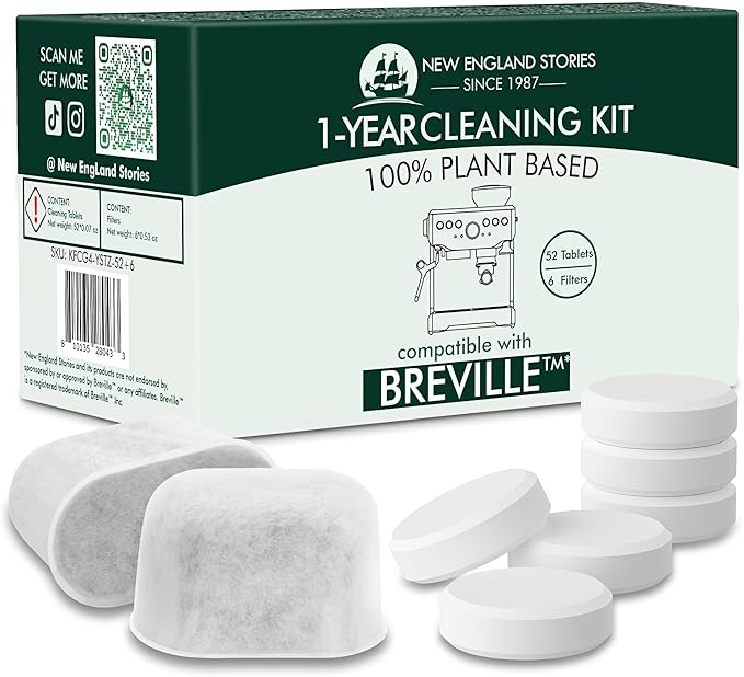 6 Pack Breville Compatible Charcoal Filters with 52 Cleaning Tablets, 1 Year Breville Compatible Maintenance Kit, Espresso Machine Clean Kit for Barista Pro, Infuser and more