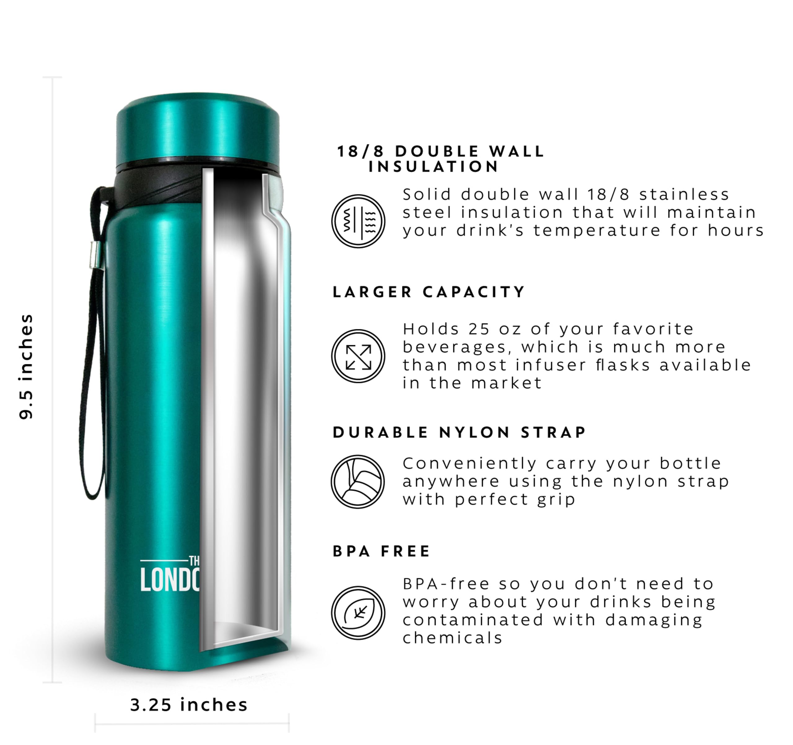 London Sip 25 oz Multi-Function Travel Mug and Tumbler Tea Infuser Water Bottle Fruit Infuser Flask Hot and Cold Double Wall Stainless Steel Coffee Thermos, Celestial Blue