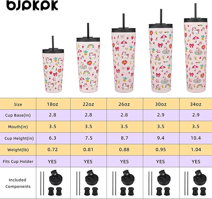 BJPKPK 26oz Insulated Tumbler With lid And Straw Stainless Steel Tumblers Travel Coffee Mug Reusable Thermal Cup,Unicorns