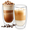 ComSaf 15oz Double Wall Glass Coffee Mugs, Insulated Latte Cups Set of 2, for Coffee, Espresso, Tea, Milk, Clear Cappuccino Cups Set Glassware Gift for Christmas Birthday