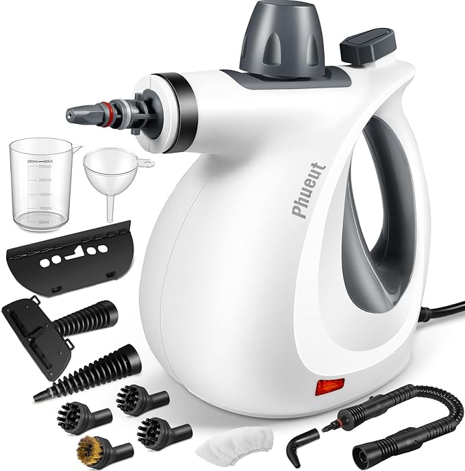 Phueut Pressurized Handheld Multi-Surface Natural Steam Cleaner with 12 pcs Accessories, Multi-Purpose Steamer for Home Use, Steamer for Cleaning Floor, Upholstery
