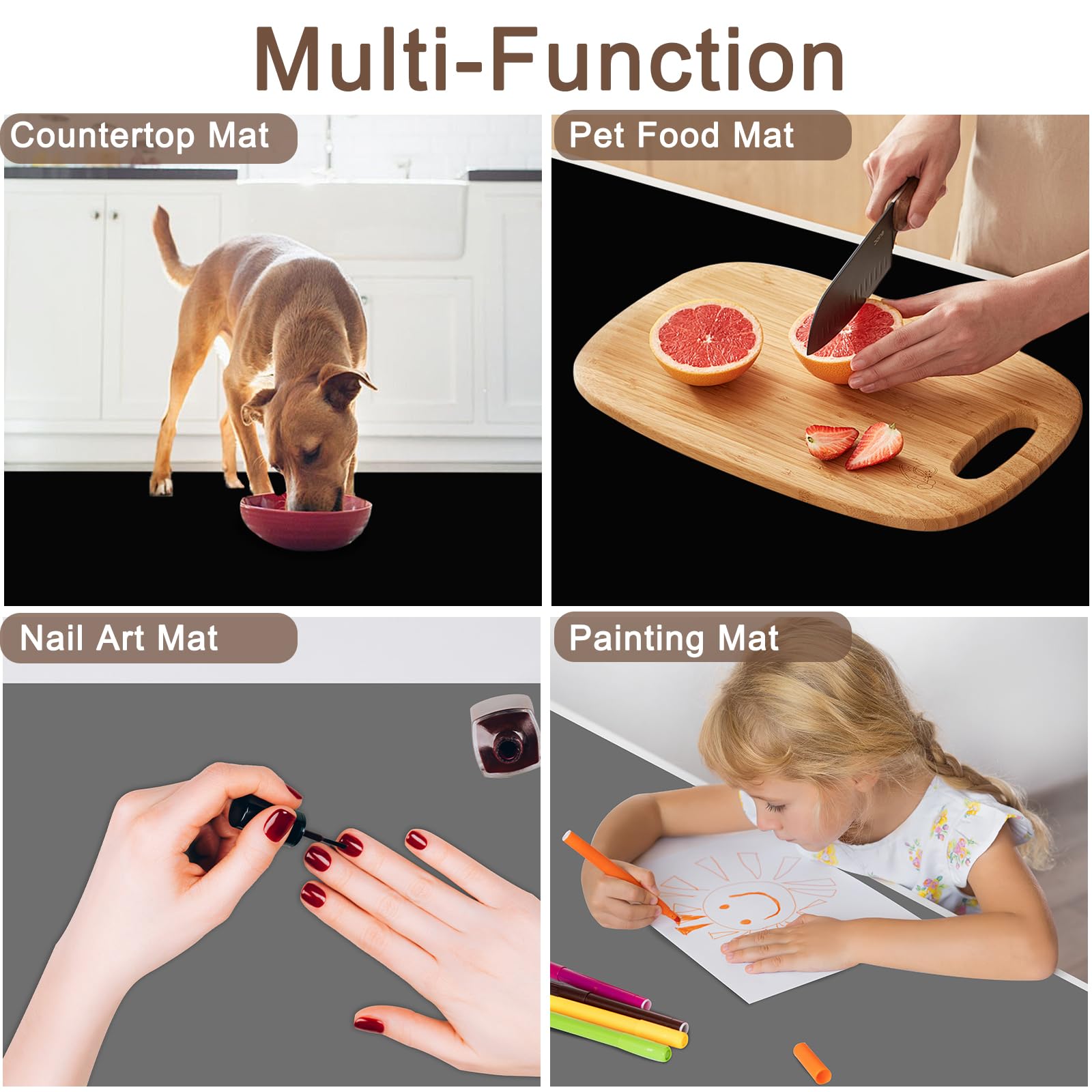 Silicone Mats for Kitchen Counter, 48"x32"(120cmx80cm) Large Heat Resistant Mat Kitchen Island Waterproof Countertop Protector Mat Nons-slip Extra Large Counter Mat, Dark Gray