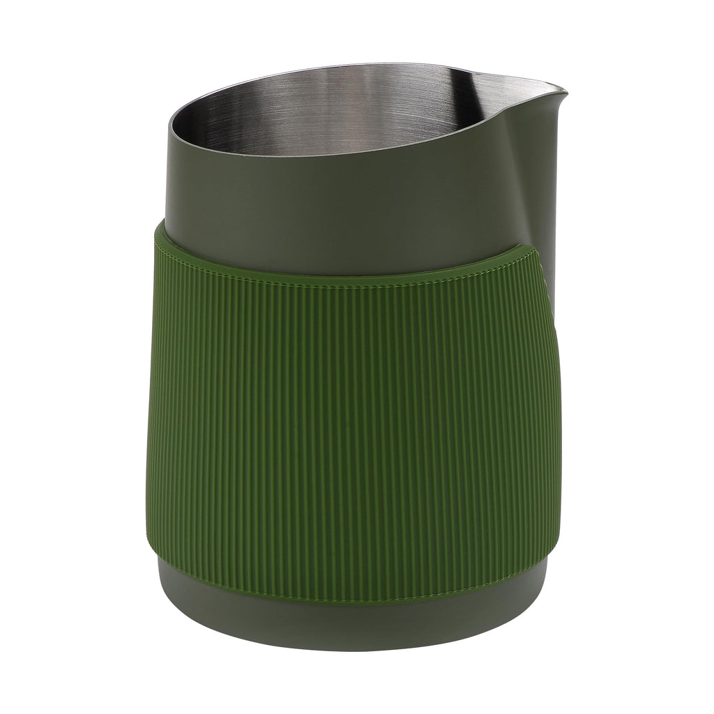 Normcore Handleless Milk Frothing Jug, Milk Pitcher 20.3 oz, Stainless Steel Latte Art Pitcher with Sharp Spout, Heat-Resistant Grip, Green, 600 ml