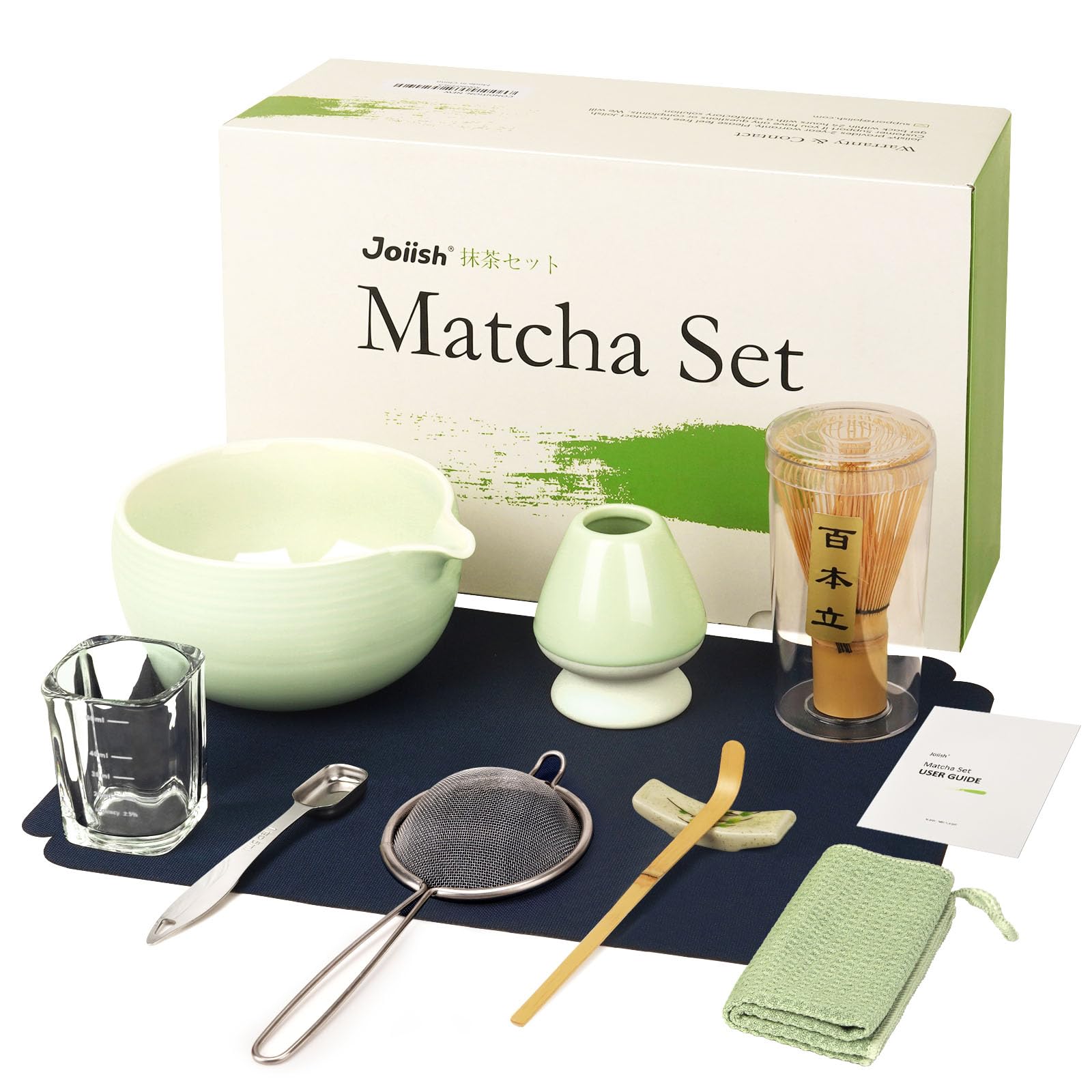 Joiish 10-Pcs Matcha Whisk Set, Matcha Kit with Measuring Spoon/Cup, Green