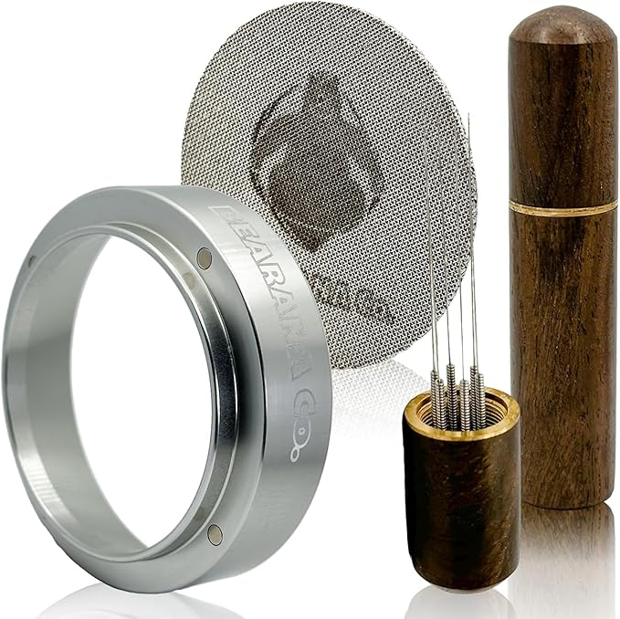 51mm Coffee Espresso Tools Accessories 3x Set┃Dosing Funnel Ring, WDT Needle Distributor, Stainless Steel Puck Screen Filter┃Barista Set for Coffee Lovers┃Gift Idea (51mm)