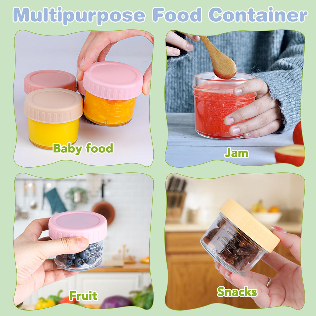 RowinsyDD 20 Pack Baby Food Containers, 4 oz Glass Baby Food Jars with Lids