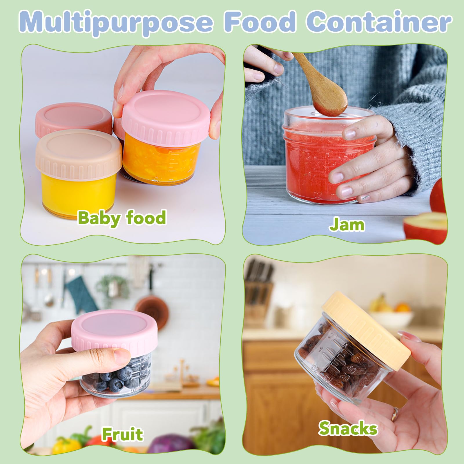 RowinsyDD 20 Pack Baby Food Containers, 4 oz Glass Baby Food Jars with Lids
