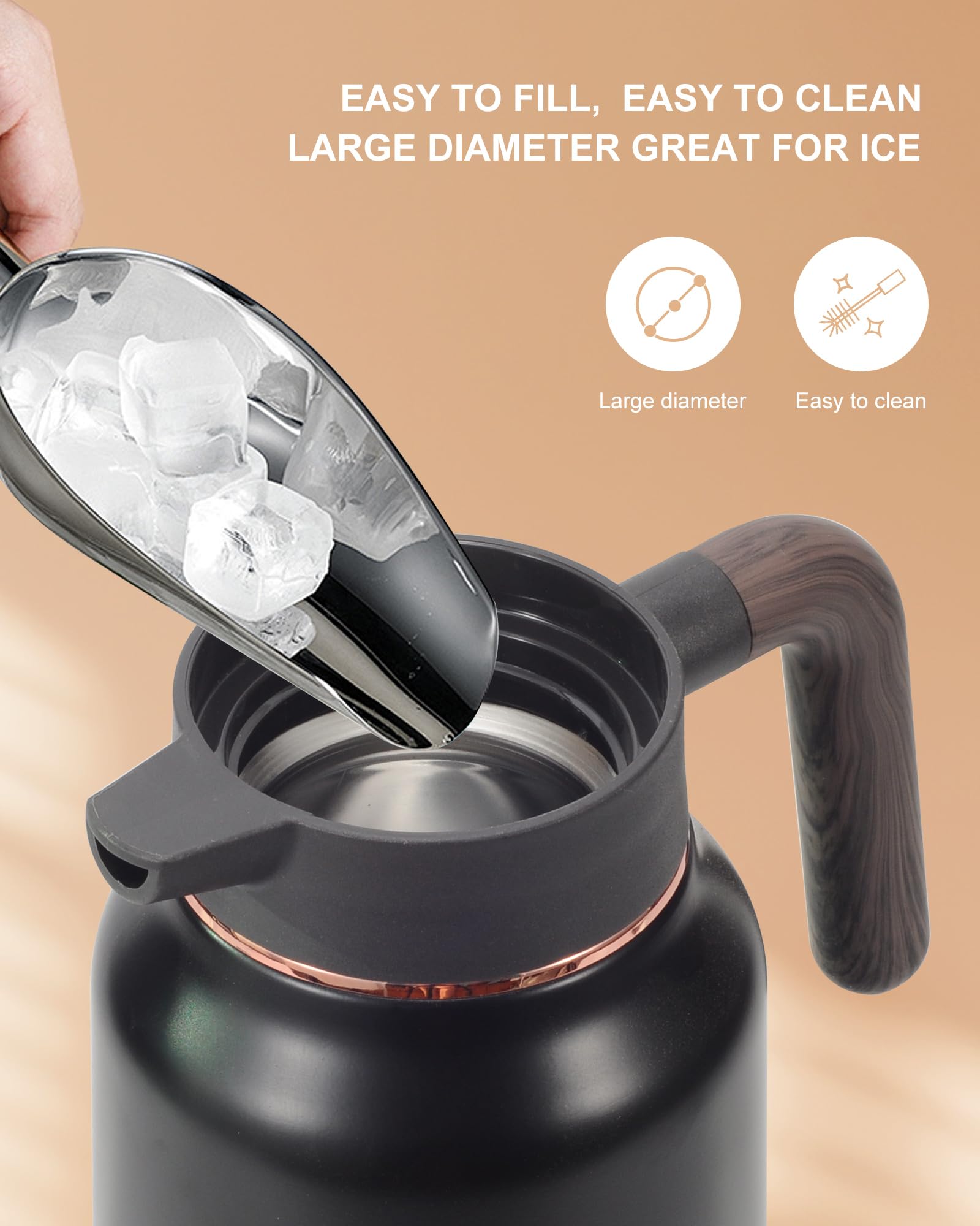 2 PCS Thermal Coffee Carafe 70 oz - 36 Hour Stainless Steel Carafes for Hot Liquids-Insulated Coffee Carafes For Keeping Hot/Cold Coffee, Tea, (Black+Gold)