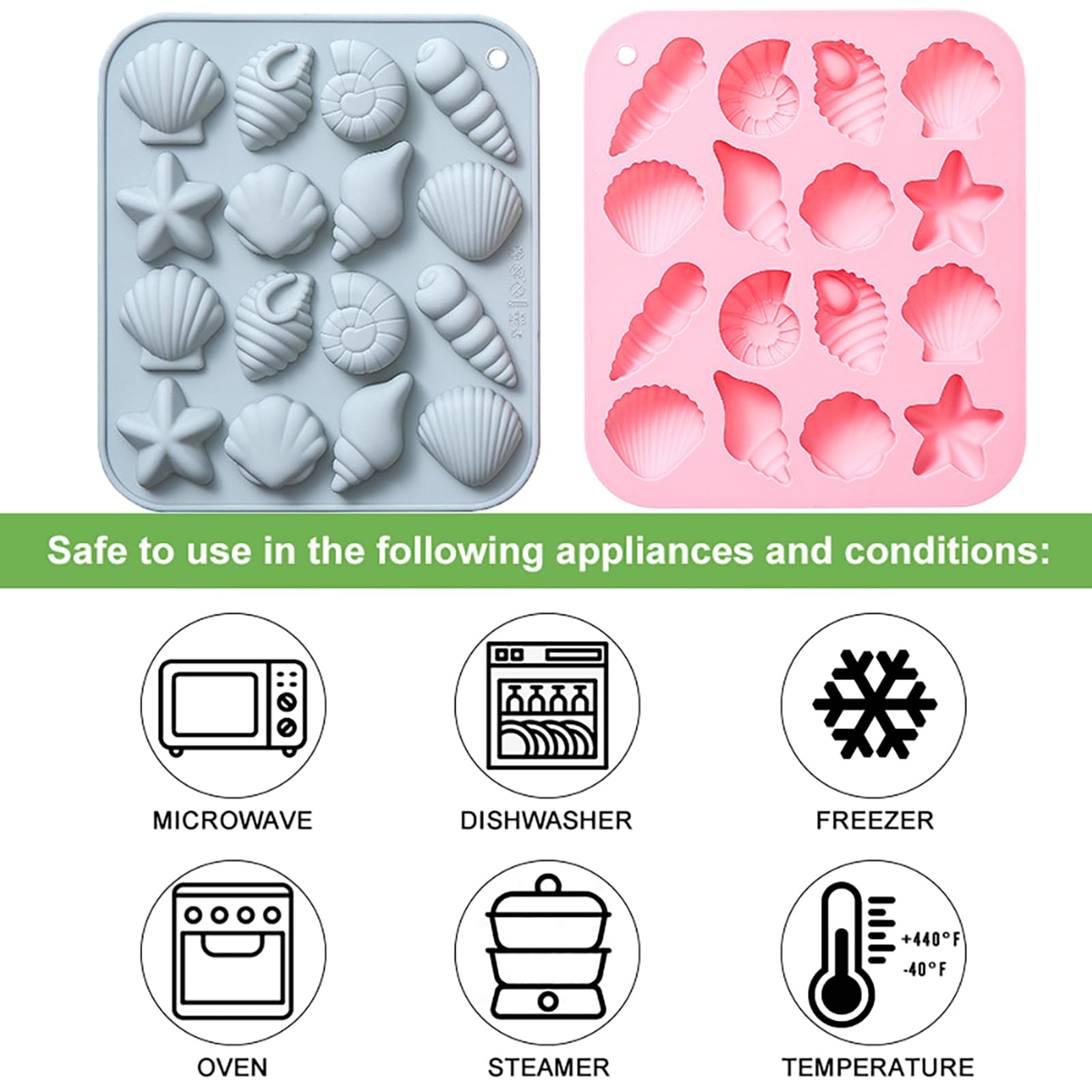 Oskrieel Ocean-Themed Chocolate Mold Set - Food-Grade Silicone Baking Molds with Shell, Starfish, Seashell Beach Life Phrases, Reusable for Under the Sea Cakes, Cupcakes & Party Treats - 2 Pack