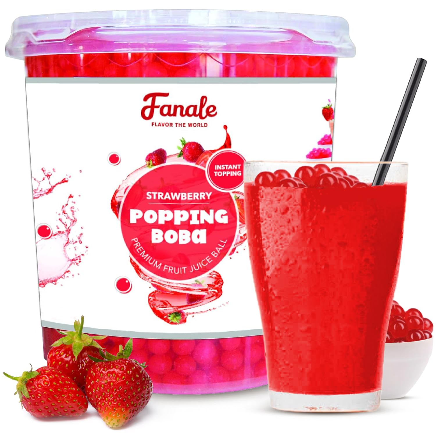 Fanale Strawberry Popping Boba Pearls for Bubble Tea and Drinks, 7 Pounds