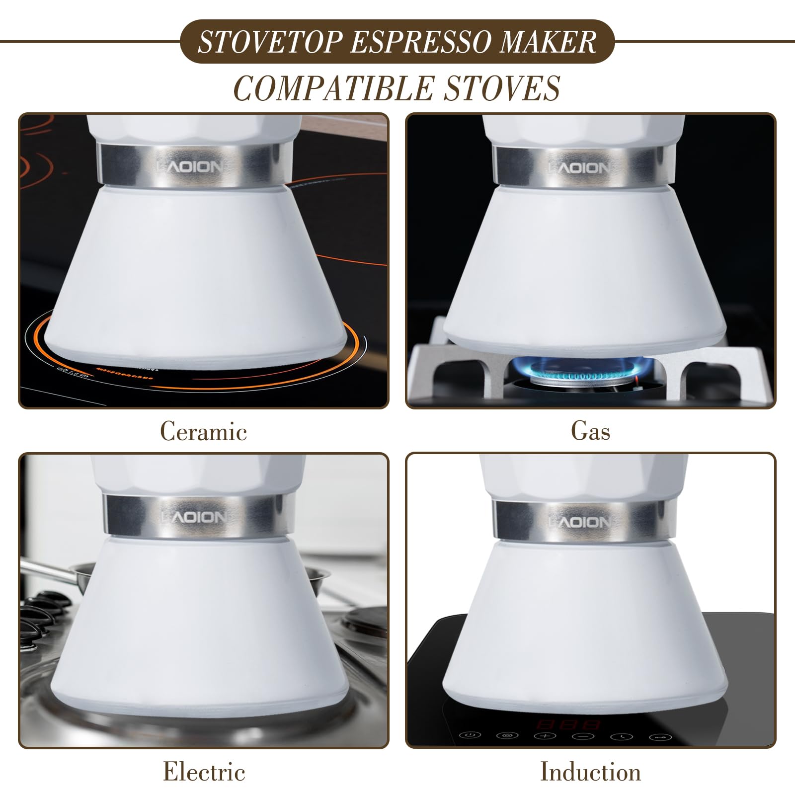 LAOION Moka Pot,6-Cup Espresso Maker,300ml Portable Stovetop Espresso Maker