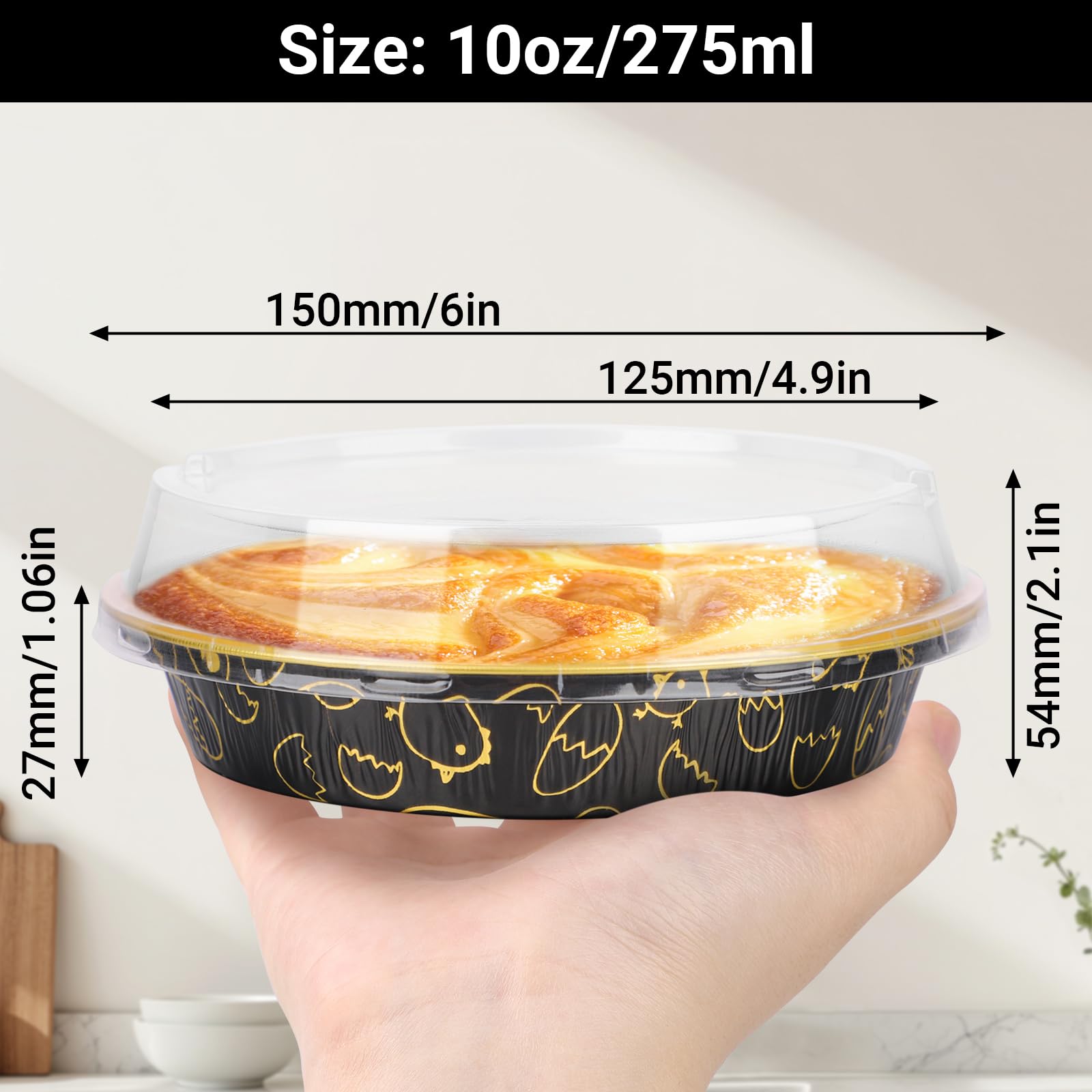 EUSOAR Disposable Ramekins, 50pcs 6 Inch Mini Pie Pans with Lids Muffins Liners Foil Baking Cups, 10oz Pans Cheesecake Container Flan Pie Tart Brownie Holders for Bakery Wedding Birthday Party