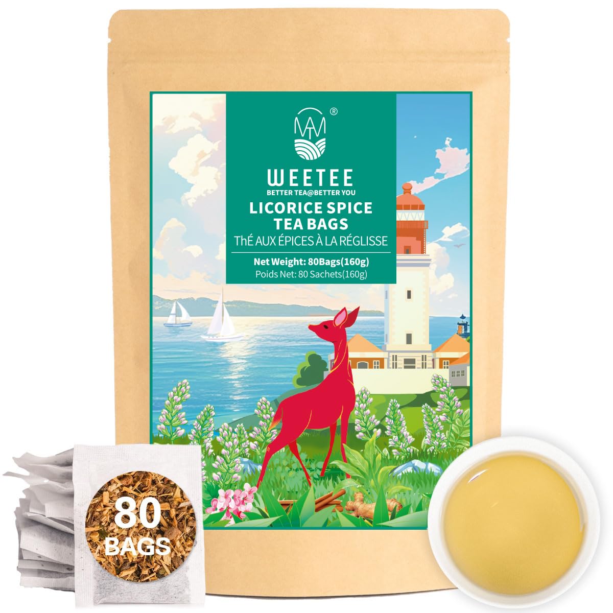 WT WEETEE Chamomile Lavender Tea Bags 100ct, Caffeine-free Tea for Bedtime