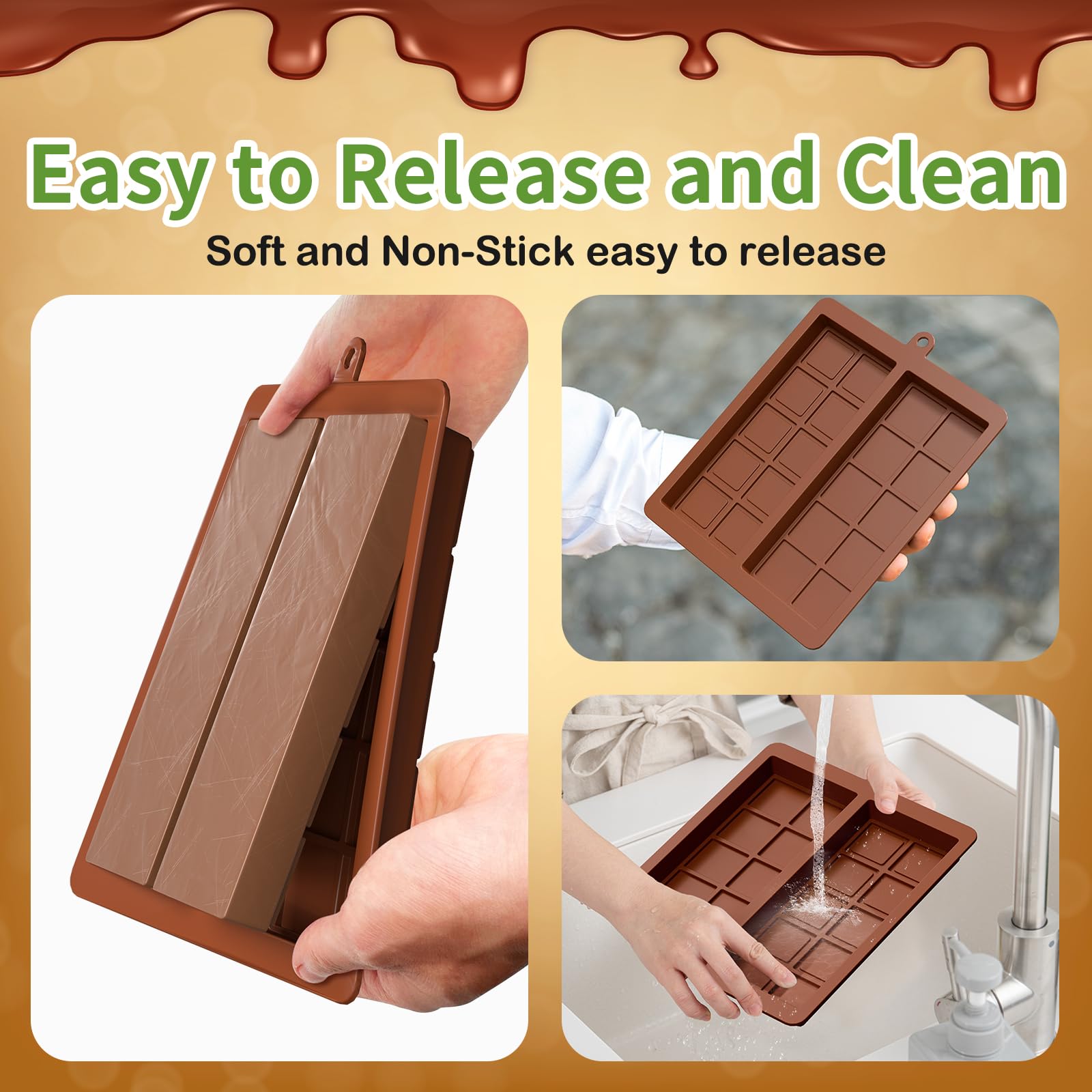 ROMINVIC Chocolate Bar Mold,2 Pack 2 in 1 Dubai Chocolate Molds and Scraper for Stuffed Bar,Deep Large and Thick Chocolate Candy Bar Mold for Filling Knafeh Pistachio Kit