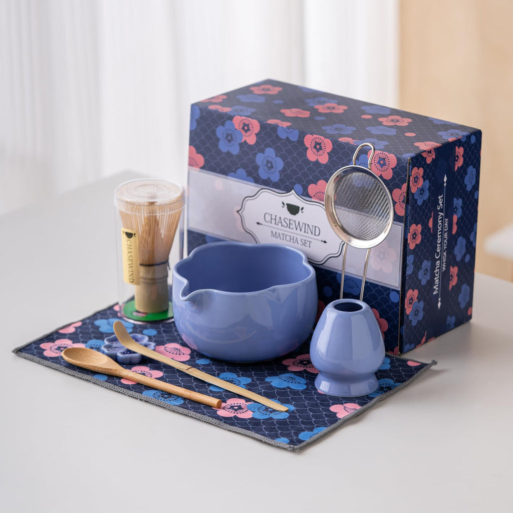 ChaseWind Matcha Set, 8Pcs Floral Ceramic Matcha Kit with Matcha Whisk