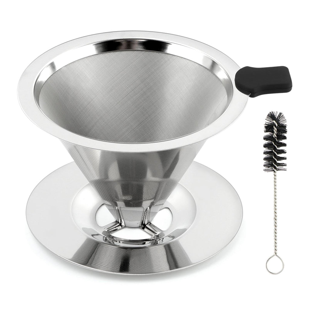 Pour Over Coffee Dripper with Cleaning Brush, Stainless Steel Cone Coffee Filter Fine Mesh Double Layer, Paperless Reusable Coffee Filter, Drip Cone Brew Coffee Strainer(SIZE:Small)