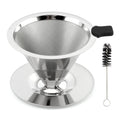 Pour Over Coffee Dripper with Cleaning Brush, Stainless Steel Cone Coffee Filter Fine Mesh Double Layer, Paperless Reusable Coffee Filter, Drip Cone Brew Coffee Strainer(SIZE:Small)