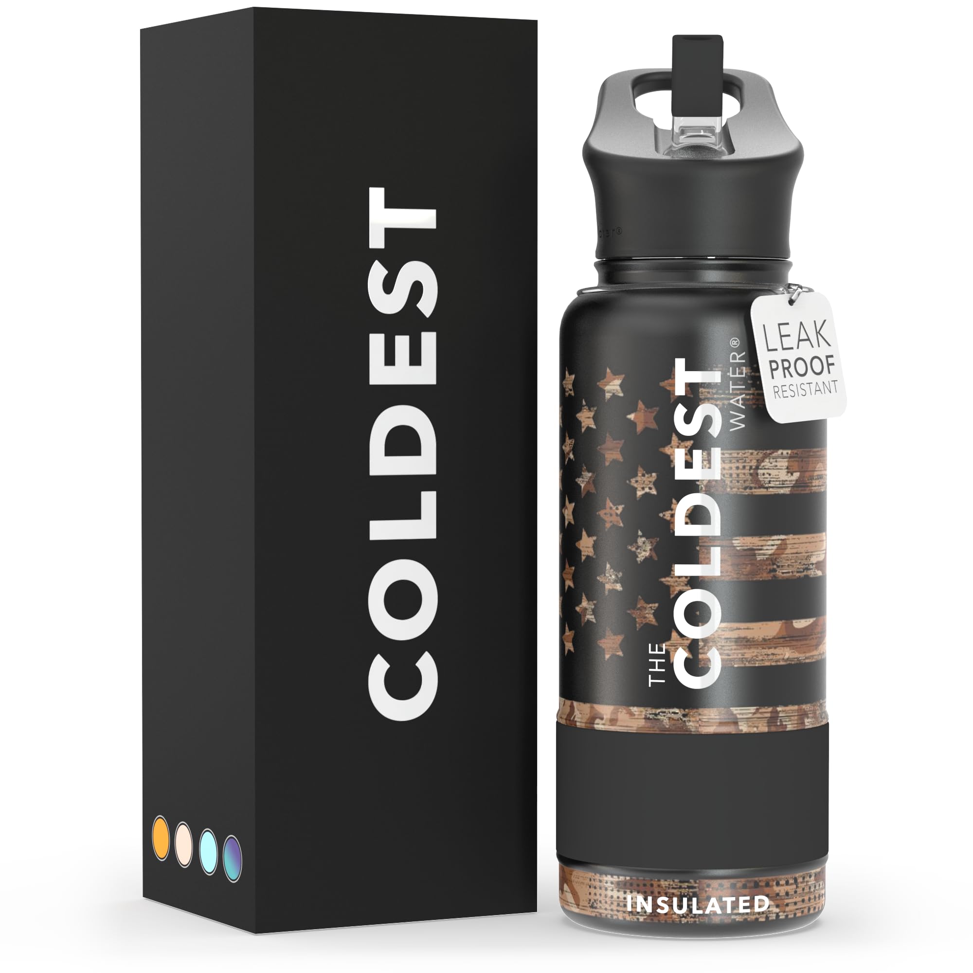 Coldest Insulated Water Bottle with Straw Lid - Stainless Steel Metal Insulated Bottle for Men & Women (Camouflage Flag, 32 oz)